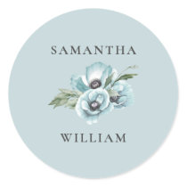 Rustic Watercolor Floral Dusty Blue Wedding Classic Round Sticker