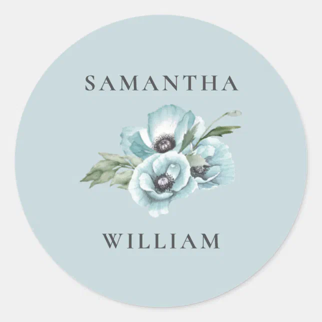 Rustic Watercolor Floral Dusty Blue Wedding Classic Round Sticker | Zazzle