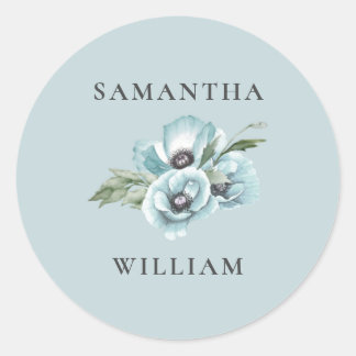 Rustic Watercolor Floral Dusty Blue Wedding Classic Round Sticker