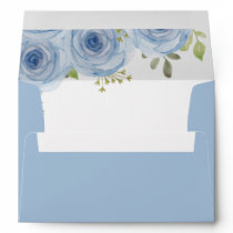 Rustic Watercolor Floral Dusty Blue Wedding Envelope