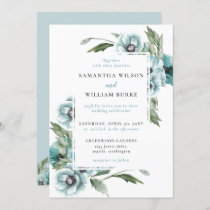 Rustic Watercolor Floral Dusty Blue Wedding Invitation