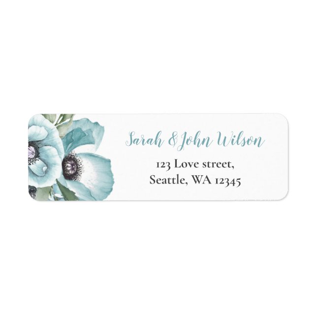 Rustic Watercolor Floral Dusty Blue Wedding Label (Front)