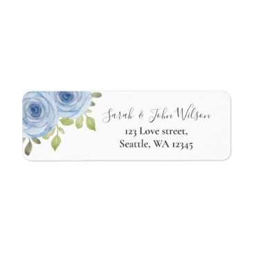 Rustic Watercolor Floral Dusty Blue Wedding Label
