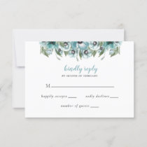 Rustic Watercolor Floral Dusty Blue Wedding RSVP Card