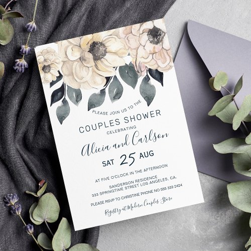 Rustic watercolor floral elegant couples shower invitation