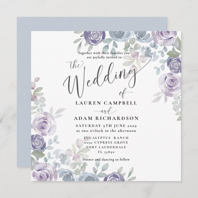 Rustic Watercolor Floral &  Eucalyptus Wedding  (Front/Back)