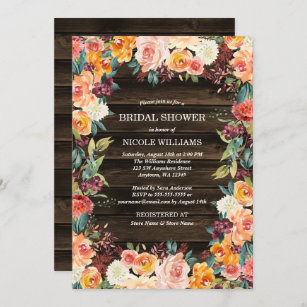 Rustic Watercolor Floral Fall Bridal Shower Invitation