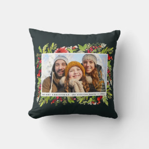 rustic watercolor floral foliage christmas photo throw pillow