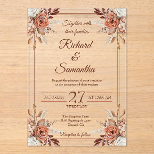 Rustic Watercolor Floral Frame Boho Wedding Acrylic Invitations