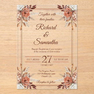 Rustic Watercolor Floral Frame Boho Wedding Acrylic Invitations