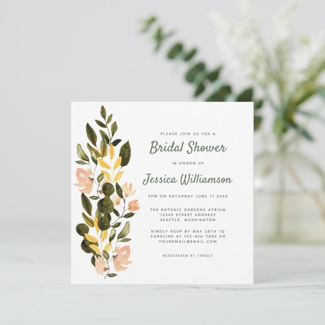 Rustic Watercolor Floral Garden Bridal Shower Invitation (Standing Front)