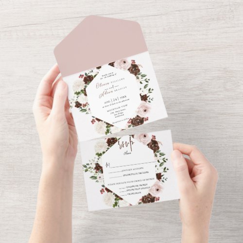 Rustic Watercolor Floral Geometric Wedding  All In All In One Invitation