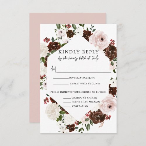Rustic Watercolor Floral Geometric Wedding  RSVP Card