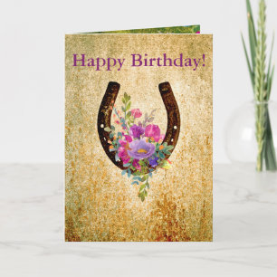 Rustic watercolor floral horseshoe card