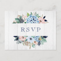 Rustic Watercolor Floral Hydrangea Wedding RSVP Postcard