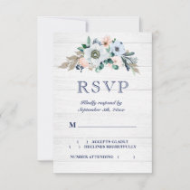 Rustic Watercolor Floral Hydrangea Wood Wedding RSVP Card