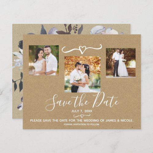 Rustic Watercolor Floral Kraft Photo Save the Date