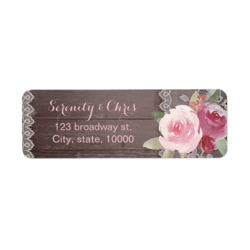 Rustic watercolor floral lace return address label