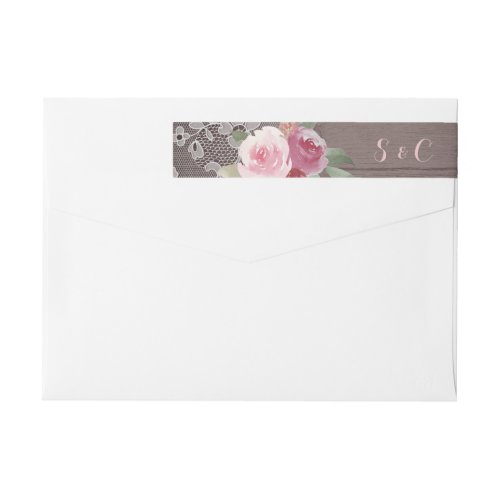 Rustic watercolor floral lace wedding monogram wrap around label