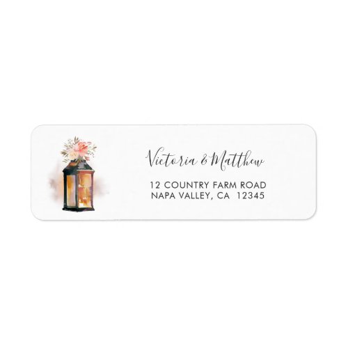 Rustic Watercolor Floral Lantern Return Address Label