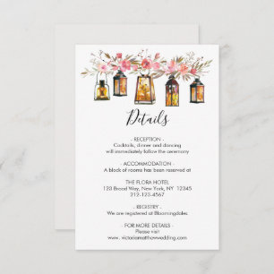 Rustic Watercolor Floral Lantern Wedding Details Invitation