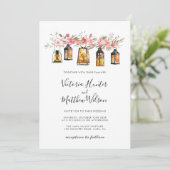 Rustic Watercolor Floral Lantern Wedding Invitation (Standing Front)