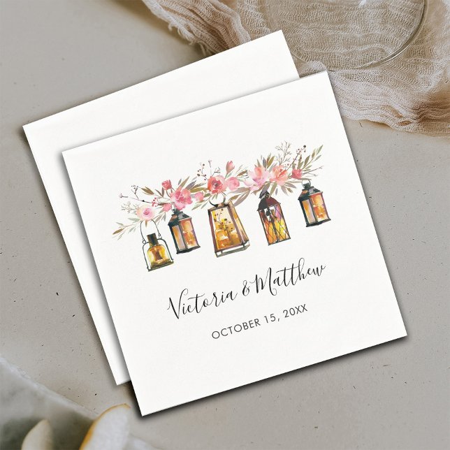 Rustic Watercolor Floral Lantern Wedding Napkins (Creator Uploaded)