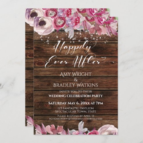 Rustic Watercolor Floral Lights Happily Ever After Invitation
