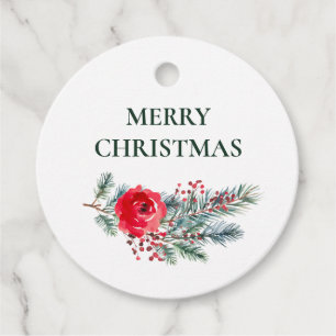 Rustic Watercolor Floral Merry Christmas Favor Tags