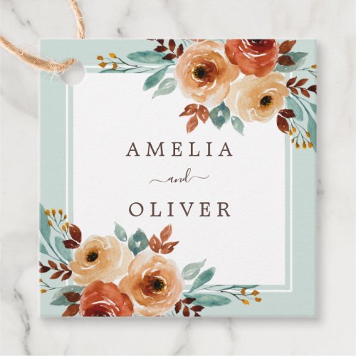 Rustic Watercolor Floral Mint Wedding Thank You Favor Tags