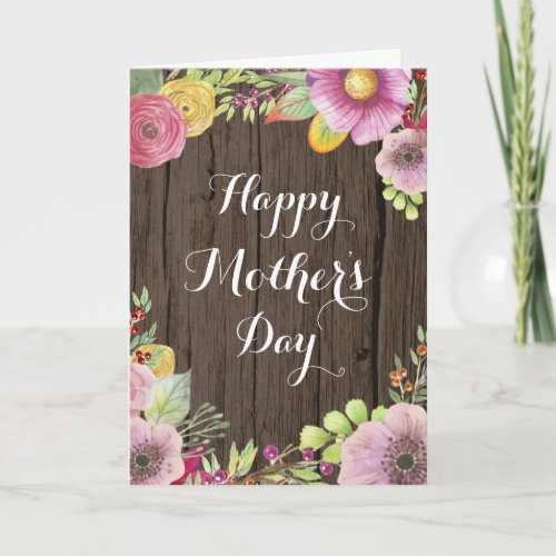 Rustic Watercolor Floral Mothers Day Card