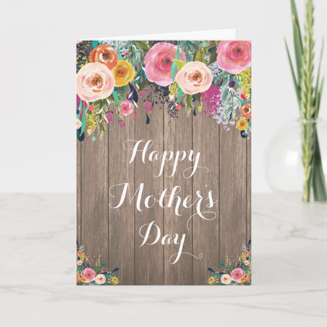 Rustic Watercolor Floral Mother's Day Card (Front)