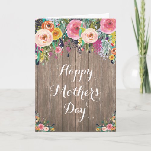 Rustic Watercolor Floral Mothers Day Card