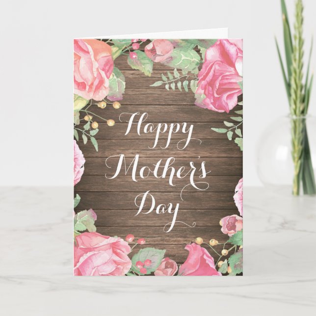 Rustic Watercolor Floral Mother's Day Card (Front)