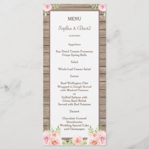 Rustic Watercolor Floral Old Wood Wedding Menu