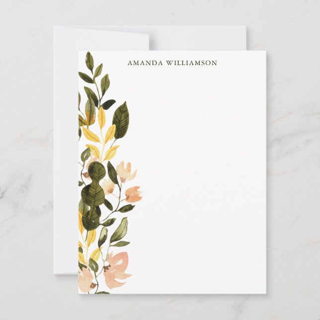 Rustic Watercolor Floral Personalized Stationery Note Card (Front)