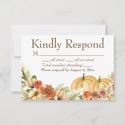 Rustic Watercolor Floral Pumpkin Wedding Reply Tha Thank You Card