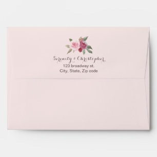 Rustic watercolor floral return address lace liner envelope