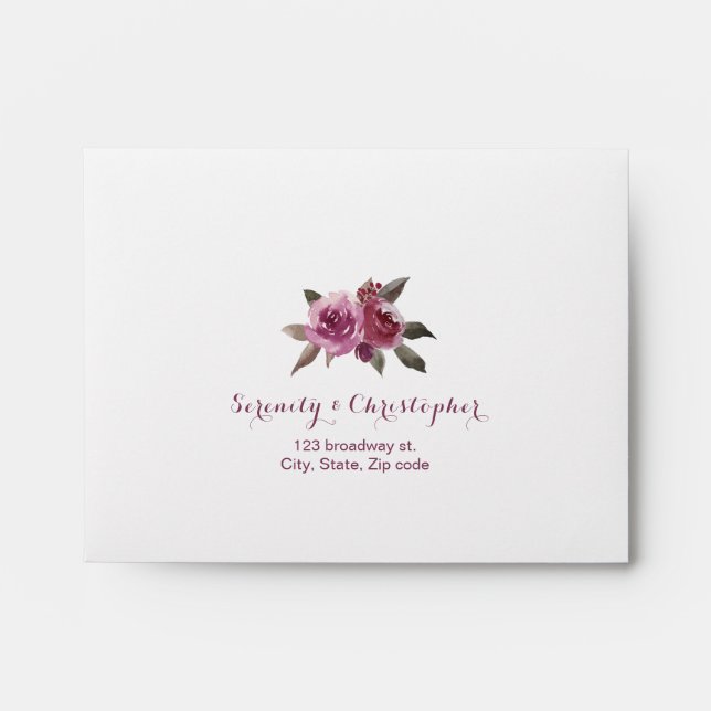 Rustic watercolor floral RSVP envelope lace liner (Front)