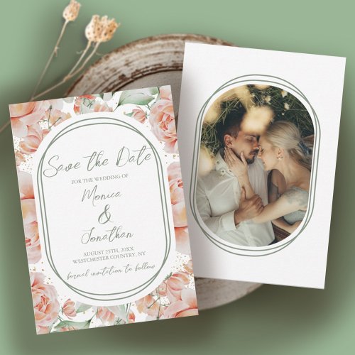 Rustic Watercolor Floral Sage Blush Photo Wedding Save The Date