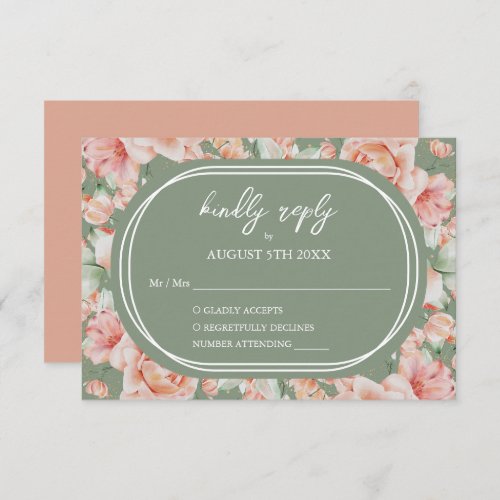 Rustic Watercolor Floral Sage Green Blush Wedding RSVP Card
