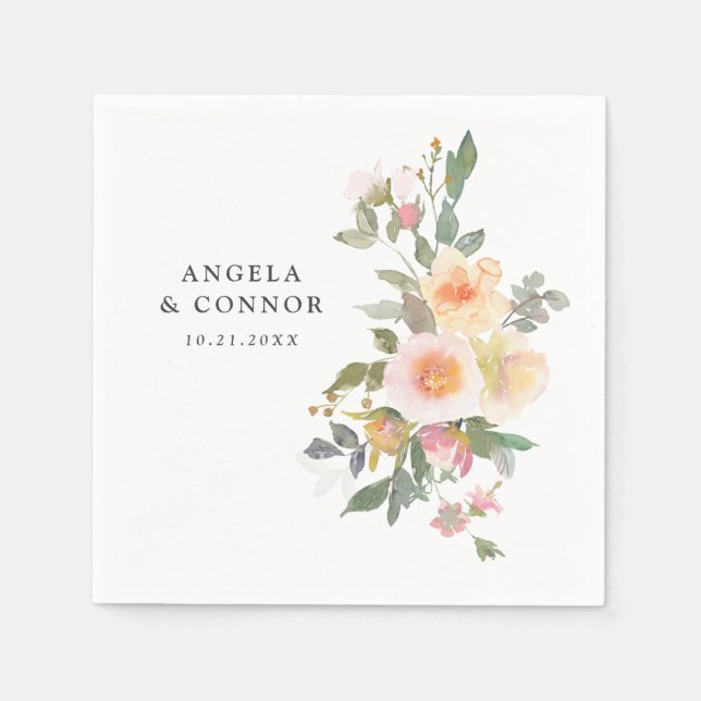 Rustic Watercolor Floral Spring Wedding Napkins (Front)