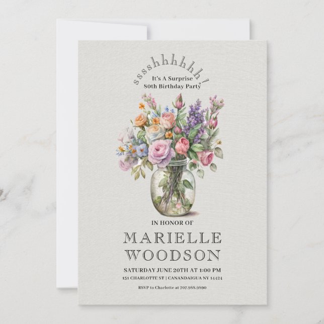 Rustic Watercolor Floral Surprise 80th Birthday  Invitation (Front)