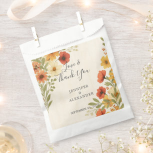 Rustic watercolor floral thank you boho wedding favor bag