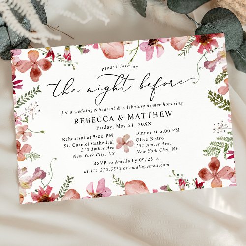 Rustic Watercolor Floral The Night Before Wedding  Invitation