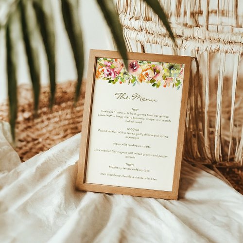 Rustic Watercolor Floral Wedding Custom Menu