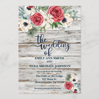 Rustic, Watercolor Floral Wedding Invitation