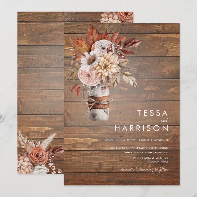 Rustic Watercolor Floral Wedding  Invitation (Front/Back)