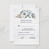 Rustic Watercolor Floral Wedding Navy Meal Choice RSVP Card