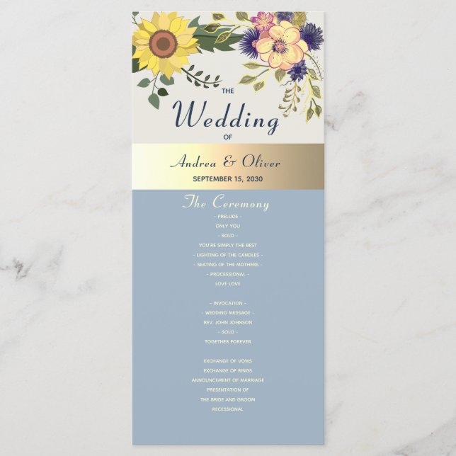 Rustic Watercolor Floral Wedding Program (Front)